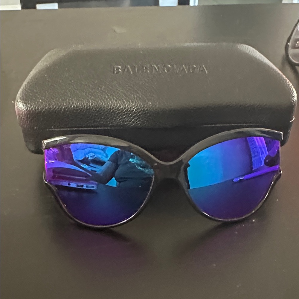 Balenciaga Sunglasses with Black Frame and Purple Lenses